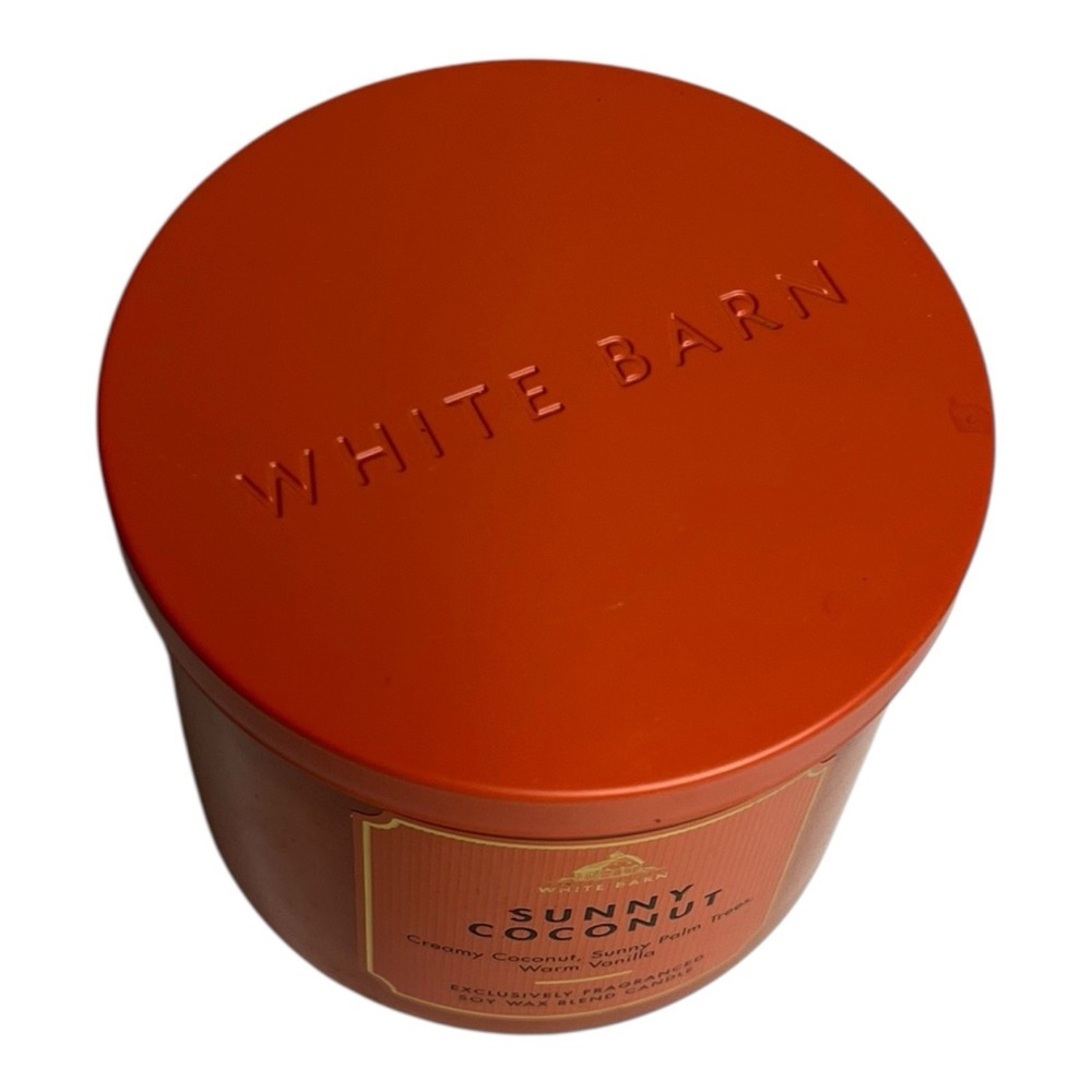 White Barn Bath & Body Works Sunny Coconut 3 Wick Scented Candle 14.5 oz lid - Picture 5 of 8